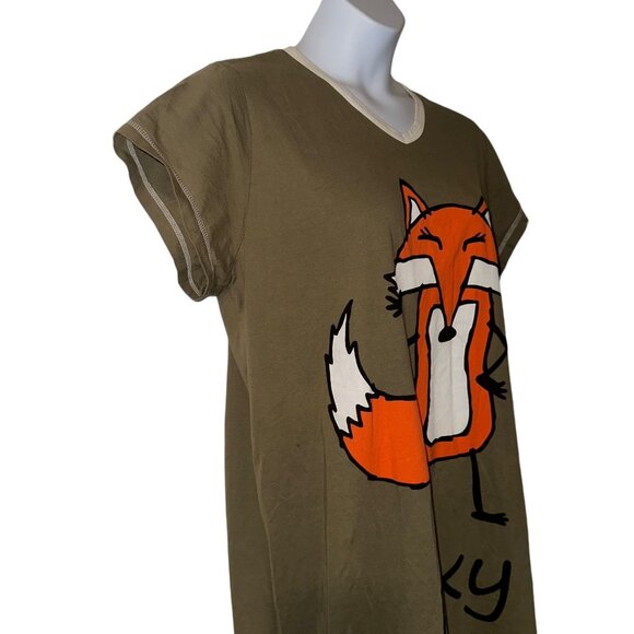 Lazy One Foxy Night Shirt Gown Womens L XL Pajamas Fox Green Knit PJs Zion - Picture 4 of 10